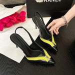 2026 Spring Summer New Zipper Patchwork Pointed Toe High Heel Sandals Vintage Design Versatile Elegant Single Shoes Women Chic