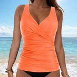 Women Bikini Tankini Top Front Knot Ruched Swimsuit V Neck Bathing Suit Swim Top Cross Back Swimwear Tops Summer Beach Wear