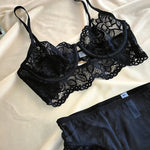 MOYISU French temptation lace big boobs small bra underwear ultra thin set transparent white sensory pure desire underwear