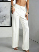 Womens Elegant High Waist Straight Pants Simple Office Formal Wear White Soft Elastic Quick Dry Wide Leg Trouser Commute Outfits