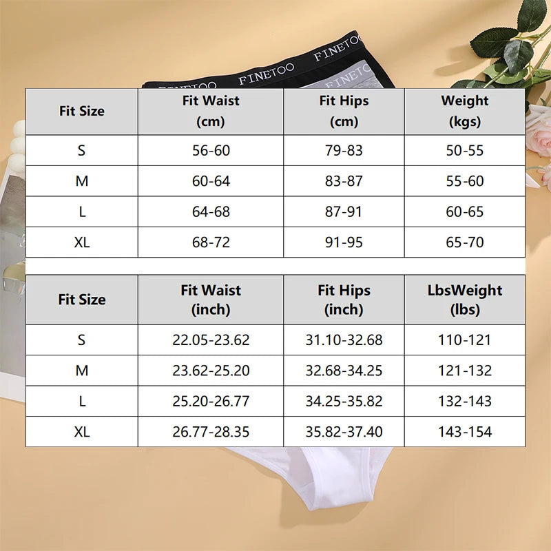 FINETOO 4Pcs Women'sCotton Panties Sexy Breathable Low WaistBriefs Letter Straps Underwear Soft Stretch Comfortable Lingerie