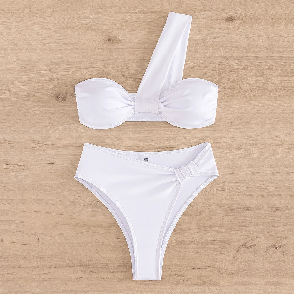 Brown One Shoulder Bikini High Waist Sexy Swimsuit Women 2026 Solid Swimwears Bathing Suit Bandeau Bikinis Sets De Mujer Biquini