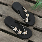 Luxury Crystal Butterfly Wedge Heel Flip Flops Women Fashion Clip Toe Thick Bottom Slippers Woman Summer Beach Non Slip Slides