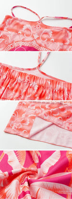 Retro One Piece Swimsuit with Skirt Shoulder Strappy Floral Print Women's Slimming Bathing Suit Beach Wear