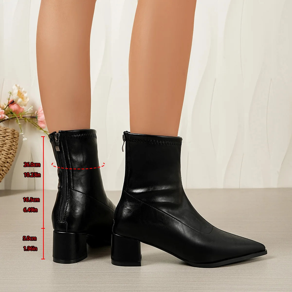 2026 New Vintage Thick Heels Women Slim Ankle Boots Autumn Winter Pointed Toe Stripper Party Short Booties Zapatos De Mujer