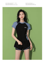 Fashion Women's Swimming Suit Ladies Patchwork Short Sleeve Swimwear Sports Pool Beachwear Two Piece Swimsuit With Shorts