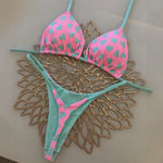 2026 Swimwear Women CuteCherry Print Brazilian Thong Bikini Set Sexy Thong Swimsuit Two Pieces Bathing Suit Women Beach Wear