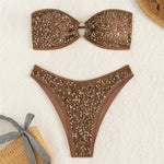 Sexy Brown Sequin Bandeau Bikini Femmes Metal Ring Swimwear Sexy Swimsuit Woman 2026 High Cut Bathing Suit Brazilian Bikinis Set