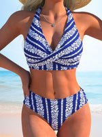 Sexy Black Striped Patchwork Bikini Set Women V Neck Cross Push Up Bra High Waist Swimsuit Bathing Suit Holiday Swimwear 2026