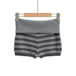 Stripe Fold Over Waist Knit Shorts For Women Soft Stretch Ribbed Fabric Relaxed Fit Retro Perfect For Casual Street Style V0HI