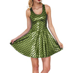 Cocktail Dress Womens Glitter Costume Party Dresses Swing A Line Metallic Shiny Festival Outfit Cosplay Fish Scale Vestidos