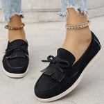 Retro Tassel Bowknot Flats Shoes Women Solid Color Faux Suede Flat Shoes Woman Wear Resistant Plus Size 36-43 Casual Shoes Lady