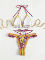 Floral Printed Halter Ruffled Frilled Bikini Women Swimwear Female Swimsuit Two-pieces Bikini set Thong Bathing Suit Swim Lady