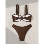 Sexy Brown Bikini 2025 Padded Bandeau Swimsuit Female Swimwear Women Thong Bikinis Set Bather Beachwear Bathing Suit Holiday