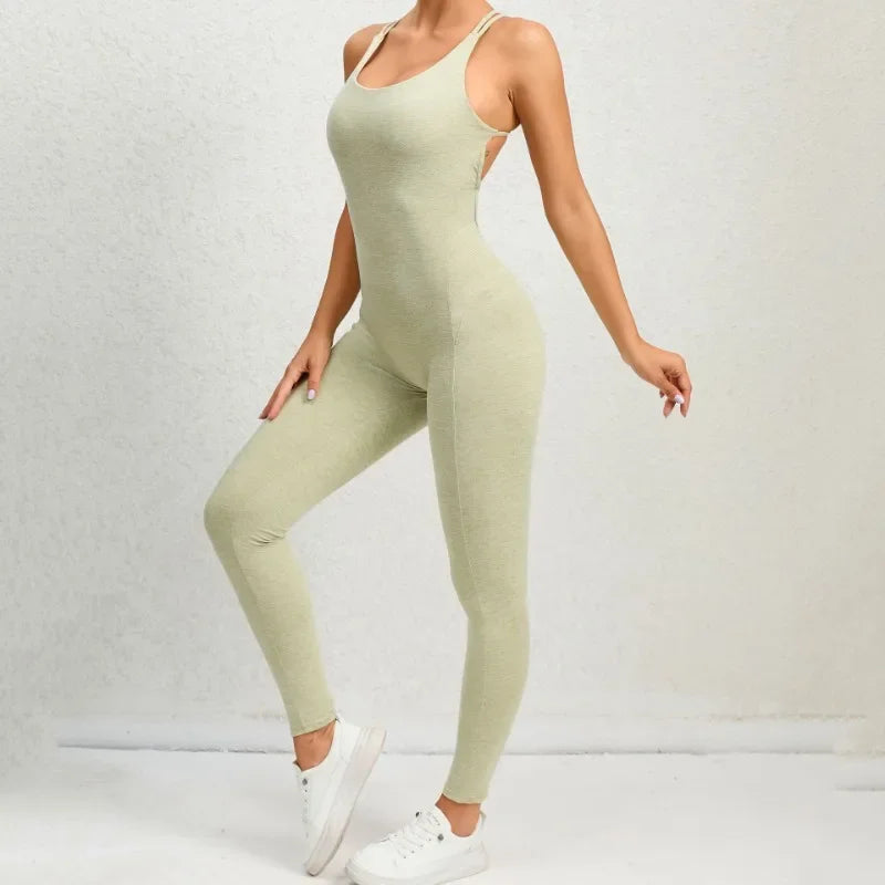 Seamless High-Waisted Peach Hip Yoga Jumpsuit for Women - Fast Drying Sweat-Wicking Tight Running Sports Jogging Gym Activewear