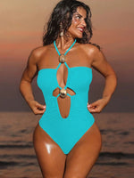 DEKA Solid Swimwear Women's New Hollow Out Metal One Piece Swimsuit High Elasticity Beach Vacation Style Halter Bikini Female