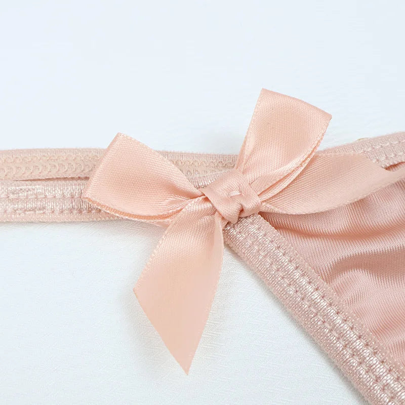 1pcs White Elegant Bow Sexy Women G-string Panties Low Rise Sexy Lingerie Metal Chain Lady Thongs Breathable Female Underwear
