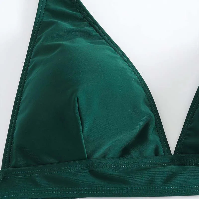 Women Sexy Green Bikini Set Push Up Bathing Suits Swimwear High Waist Swimsuit Two Pieces Swimming Suit Beachwear Halter Biquini