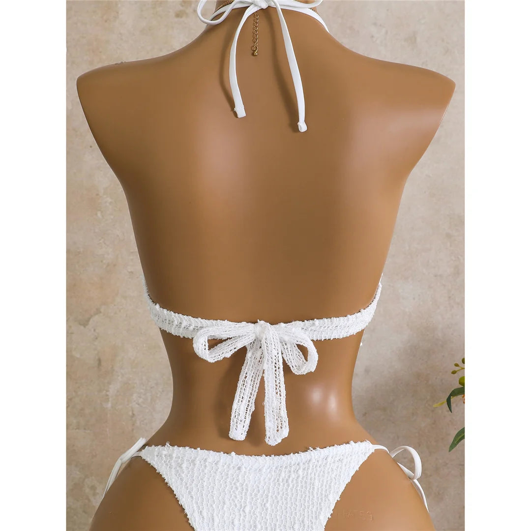 New Hollow Out Tankini Halter Bikini Female Swimsuit Women Swimwear Strappy Bather Bathing Suit Swim Two-pieces Bikini set K8076