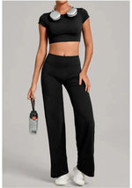 Women's Seamless Yoga Sets Sports Fitness Short-sleeved Loose Hip-lifting Pants Tracksuits Workout Gym Training Slim Fit Sets