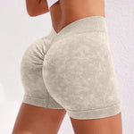 Women's Washed Yoga Shorts Fitness Quick Drying High Waist Workout Biker Shorts Hip Lift V Waist Sports Shorts