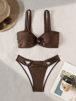 Sexy Brown Bikini 2025 Padded Bandeau Swimsuit Female Swimwear Women Thong Bikinis Set Bather Beachwear Bathing Suit Holiday