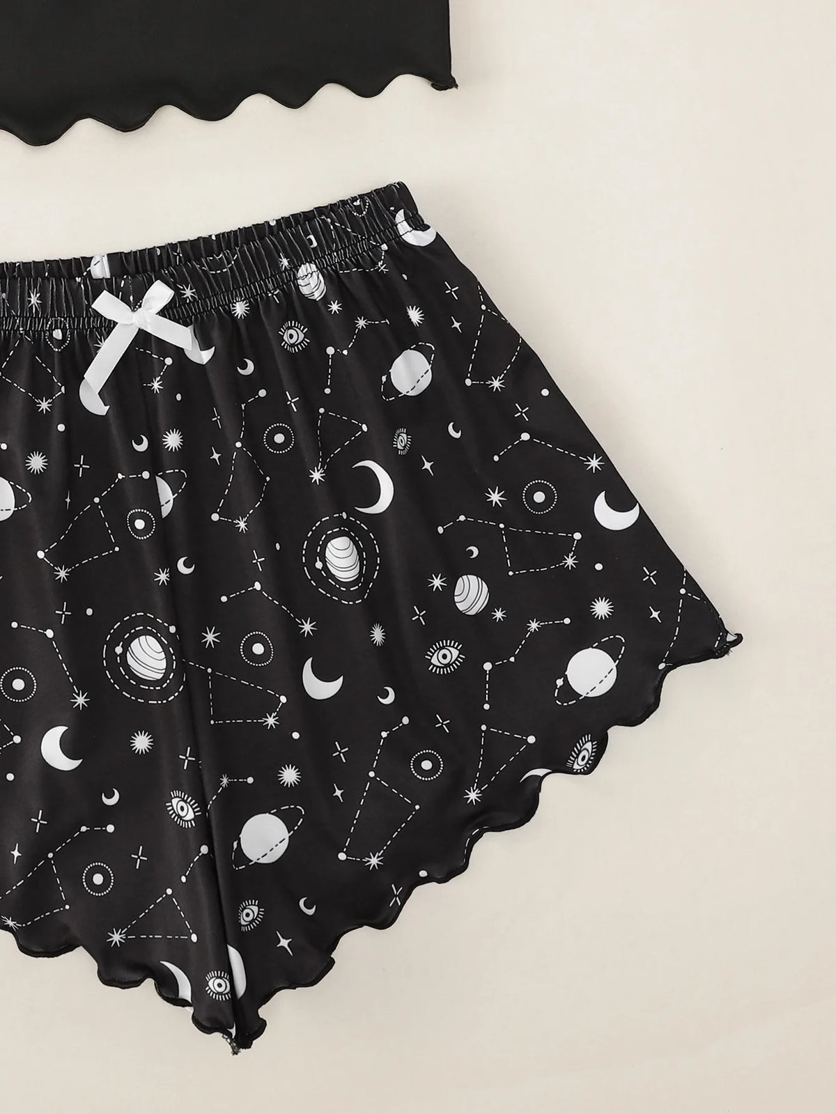 Summer Pajamas Set Women's Sleepwear Star Moon Printed Sleeveless Sling Crop Tops and Shorts Set Homewear Loungewear Pijama