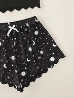 Summer Pajamas Set Women's Sleepwear Star Moon Printed Sleeveless Sling Crop Tops and Shorts Set Homewear Loungewear Pijama