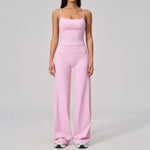 Yoga Suit Gym Fitness Set Hanging Neck Slim Sports Tank Top High Waist Wide Leg Pants Tracksuit Outdoor Running Athletic Wear