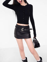American A-line Half Length Skirt Spring/summer Small Spicy Girl High Waist Slim Fit Tight Sexy Shining Leather Short Skirt 3XQZ