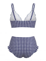 Women 2 Piece Bikini Set Striped/Plaid Swimsuits V Neck Bra and High Rise Thongs Casual Bathing Suits for Beach Pool