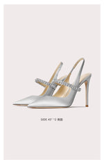 Size 34 45 Women's Diamond Bao Head Sandals 2025 New Thin Heel Pointed Sheepskin Leather High Heels Women's Wedding Shoes