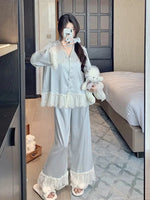 Spring and Autumn Satin New Style Temperament Ice Lace Lace Lace Silk Light Luxury Sleepwear Women's Home Clothes Outside Sweet