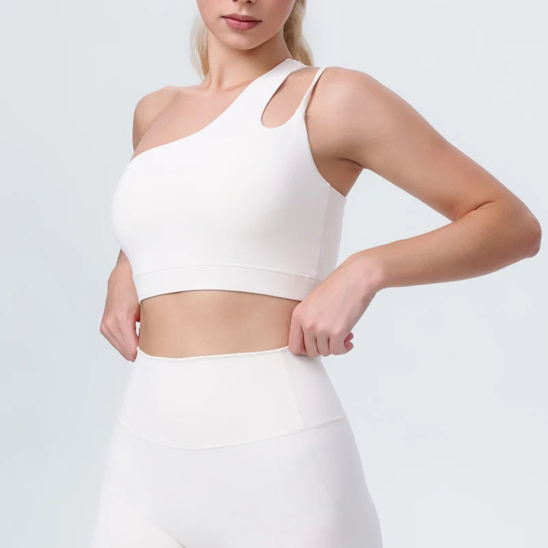 DIA FIT JOY Yoga Sports Bra Single Shoulder Irregular Strap Naked feel Sensation Beautiful Back Design Comfortable Breathable