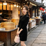 Black New Chinese Style Improved Qipao Dress Long Sleeve Short Cheongsam Retro Elegant Women Dress for Party Banquet Daily