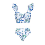 2024 Women Swimwear 2PC Cover-up Swimsuit Ruffle Solid Printed Deep V One-piece Monokini Kimono Bikini Suit Summer Beachwear