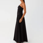 Elegant Strapless Maxi Tube Dress Women Ruched Long Sundress Boat Neck Sleeveless Strapless Flowy Dresses Party Clubwear