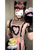 Sexy Women's Erotic Set Male Servant Uniform Men's Cosplay Charming Backless Deep V Suspenders Sleeveless Bowknot Dress AEUI