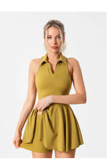 Quick Dry Tennis Dresses Women Turn Down Collar Golf Pleate Skirt Dress Pockets Fitness Shorts 2 Piece Tennis Yoga Suits