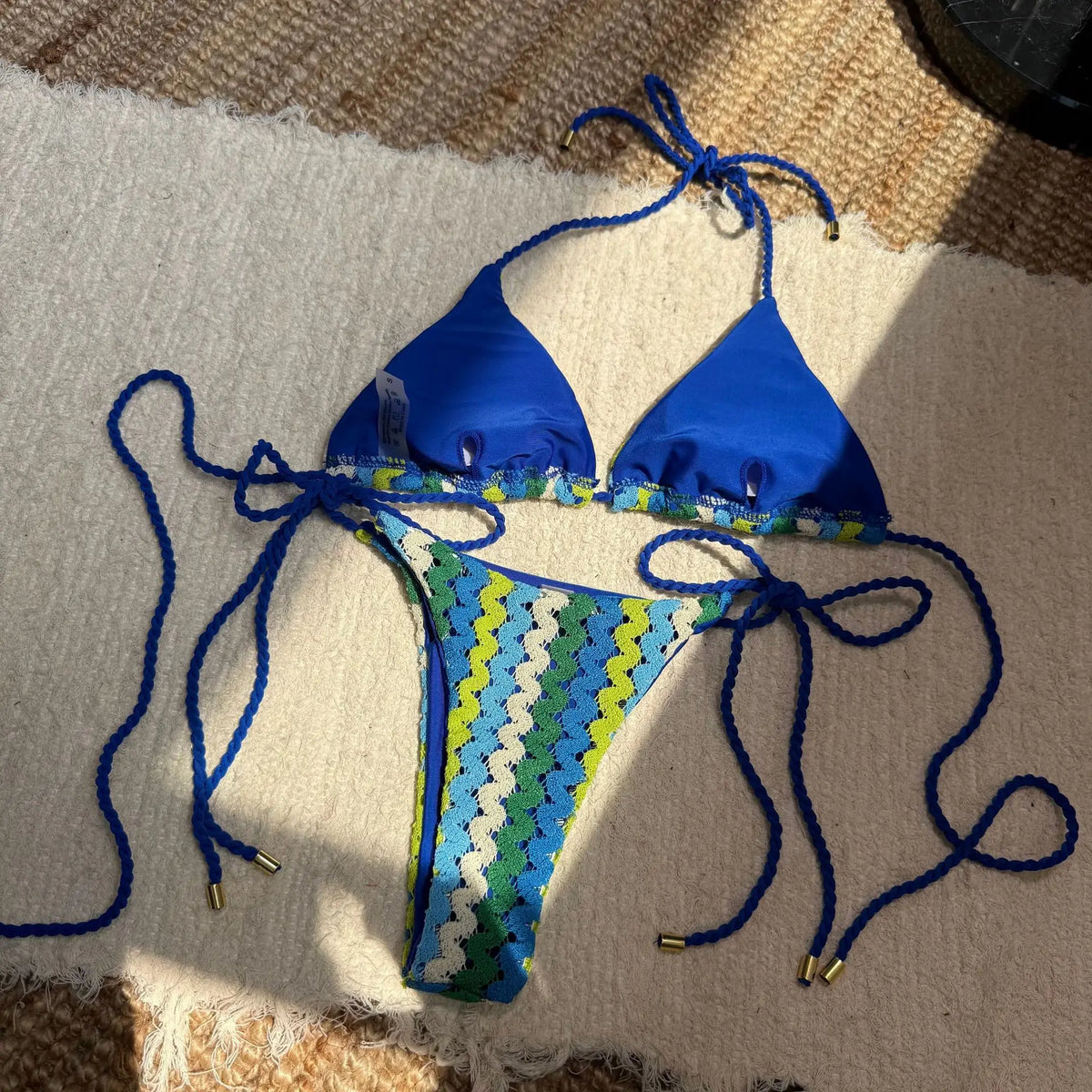 Sexy Yellow Patchwork Bikini Women Knitted Wave Push Up Micro Swimsuit 2025 Brazilian Beach Bathing Suit Bandage Thong Swimwear