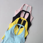 Women's Summer V-Neck Yoga Sports Vest Hanging Back Neck Design Outdoor Running Training Gathered Fit Top for Active Wear