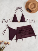 Sexy Wine Red String Bikini 2026 Women Three Pieces Swimsuit Brazilian Swimwear Female Beachwear Thong Bathing Suit Mini Biquini
