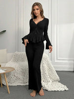 Autumn Winter Two Pieces Pajamas Sets Women Sleepwear Sexy V Neck Long Sleeve Tops and Trousers Set Loungewear Home Clothes