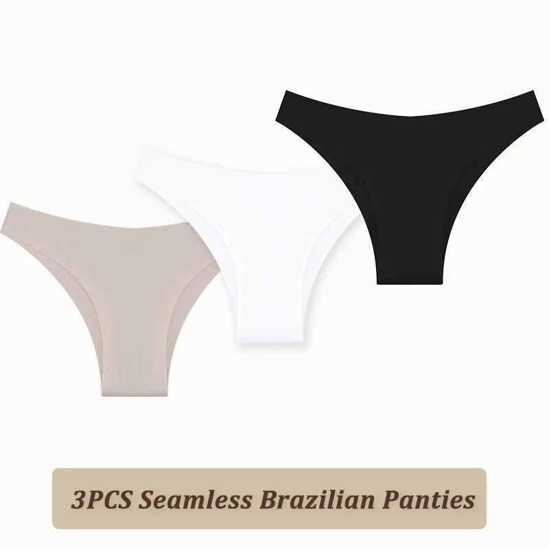 3PCS Seamless Brazilian Panties Ultra-thin Maillard panties Women Ice Silk Underwear Sexy Panty Low Waist G-string Female Solid