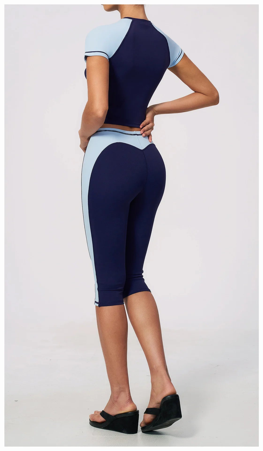 Color Blocking 2PCS Yoga Set Women's Tracksuit Short Sleeve O Neck Sports T Shirts High Waist Cropped Pants Tight Fitness Suits