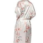 Home sleepwear, women's simulated silk, rice, orchid print, medium to long length nightgown, sexy sleepwear, home wear