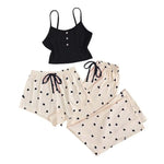 3 Pcs/Set Women Pajamas Suit Sleeveless Backless Heart Printing Elastic Waist Shorts And Pants Slip Top Summer Sleepwear