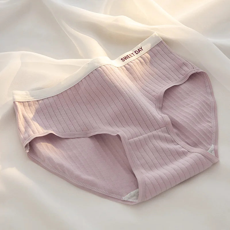 1-Pack Women's Ribbed Cotton Panties Breathable Soft Daily Underwear Low Rise Briefs Solid Color 7 Colors Lingerie Size M-XL