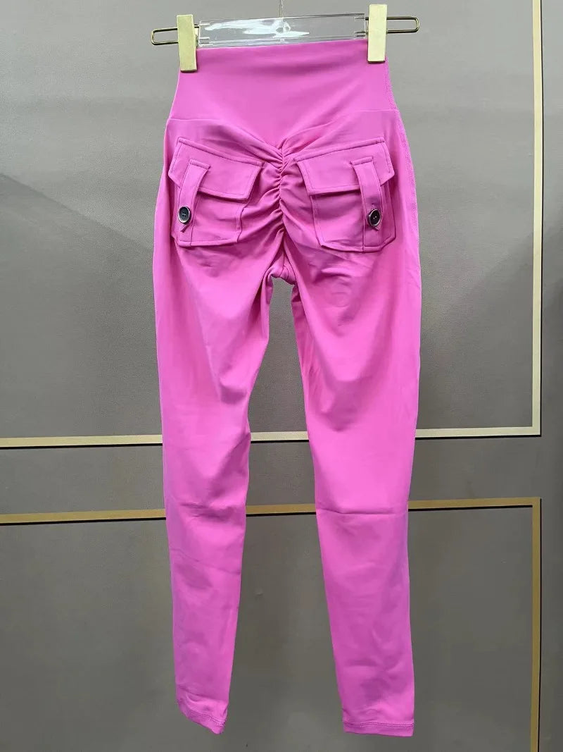Women's Seamless Yoga Leggings Pants Sports Fitness Peach Hip-lifting Workwear Pocket Tight Trousers Workout Gym Leggings
