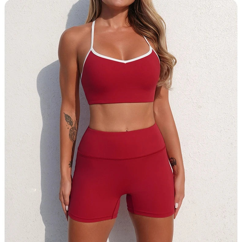Women's Yoga Sets Sports Fitness Cross Beauty Back Bra Slim Fit Hip-Lifting Shorts Suits Running Workout Gym Training Sets